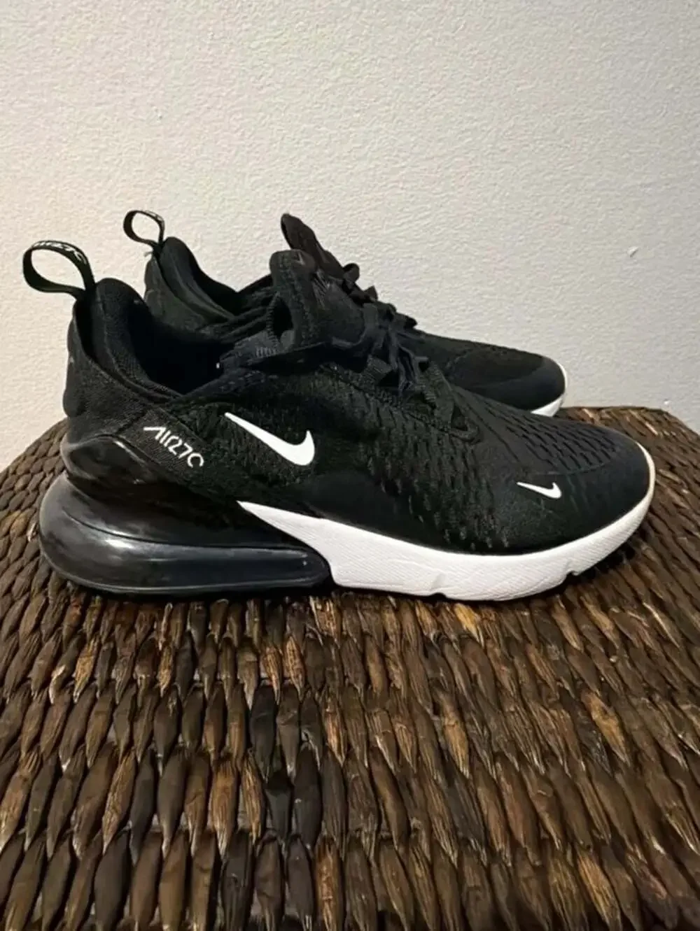 7y Nike Air Max 270 Black and White Sneakers